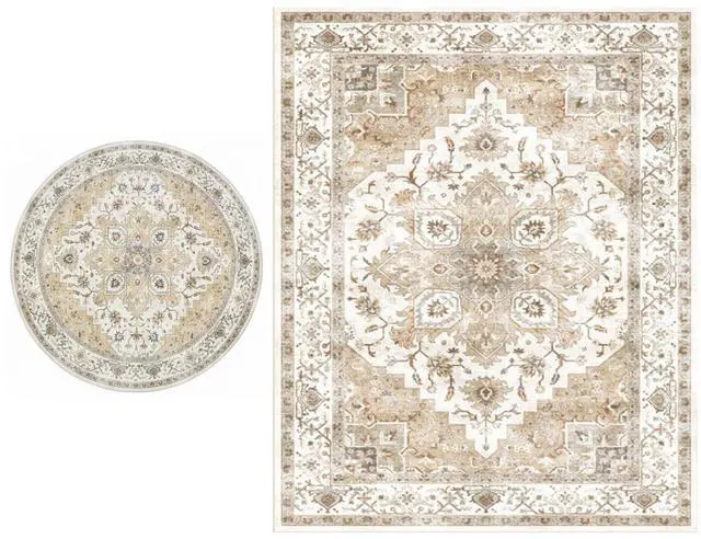 Main image of AMADA HOMEFURNISHING 8x10 and 4x4 Round Area Rugs Buying Together, Soft, Machine Washable, Stain-Resistant, Low-Profile Indoor Area Rugs with Non-Slip Backing & Durable Edge Binding