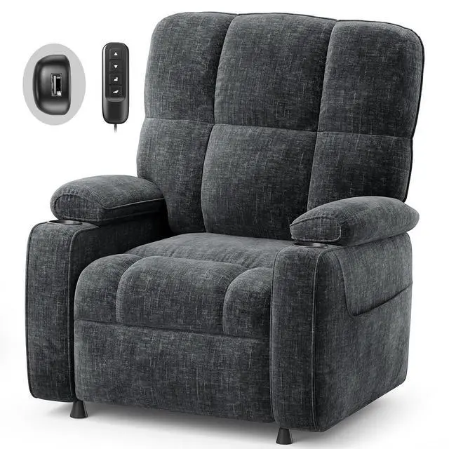 Main image of AMADA HOMEFURNISHING Power Recliner Chair for Adults, One-Touch Synchronized Electric Recliner with USB Ports, Cup Holder & Side Pockets, Thick Seat Cushion, Chenille, Living Room & Bedroom
