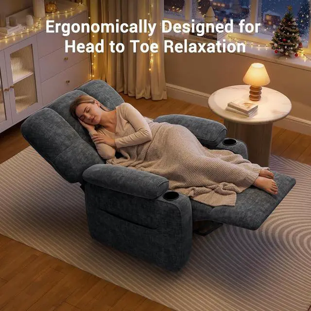 Alt view image 3 of 7 - AMADA HOMEFURNISHING Power Recliner Chair for Adults, One-Touch Synchronized Electric Recliner with USB Ports, Cup Holder & Side Pockets, Thick Seat Cushion, Chenille, Living Room & Bedroom