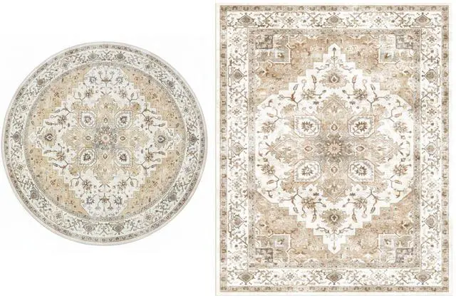 Main image of AMADA HOMEFURNISHING 8x10 and 6x6 Round Area Rugs Buying Together, Soft, Machine Washable, Stain-Resistant, Low-Profile Indoor Area Rugs with Non-Slip Backing & Durable Edge Binding