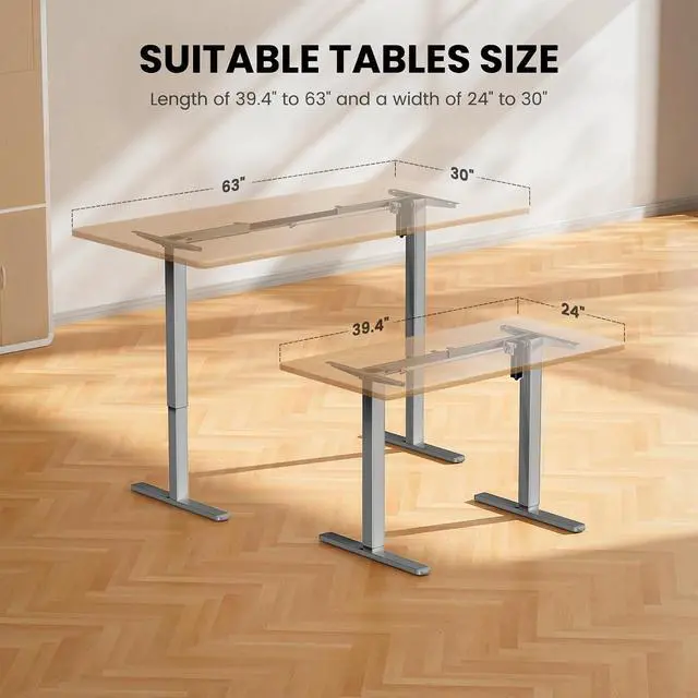 Alt view image 5 of 7 - ErGear Electric Stand up Desk Frame,4 Memory Height Settings Height Adjustable Table Legs, Sit Stand Desk Frame Up to 47.2" , Ergonomic Standing Desk Base Workstation, Grey Frame Only