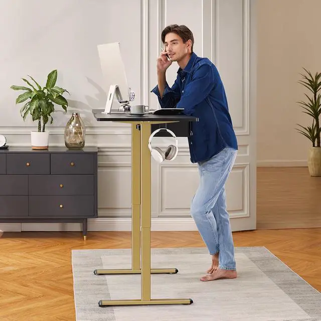 Alt view image 3 of 7 - ErGear Electric Stand up Desk Frame,4 Memory Height Settings Height Adjustable Table Legs, Sit Stand Desk Frame Up to 47.2", Ergonomic Standing Desk Base Workstation, Gold Frame Only