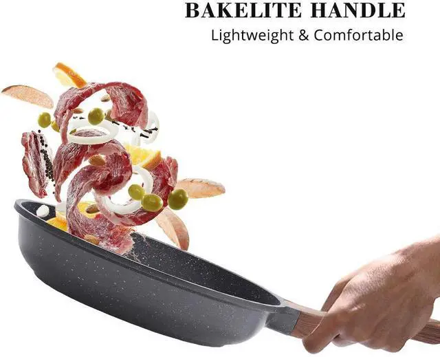 Alt view image 5 of 7 - Nonstick Frying Pan Skillet, Swiss Granite Coating Omelette Pan, Healthy Stone Cookware Chef's Pan, PFOA Free (8/9.5/10/11/12.5 Inch) (10 Inch)