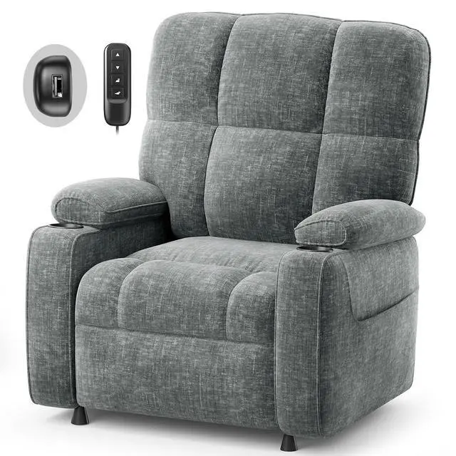 Main image of AMADA HOMEFURNISHING Power Recliner Chair for Adults, One-Touch Synchronized Electric Recliner with USB Ports, Cup Holder & Side Pockets, Thick Seat Cushion, Chenille, Living Room & Bedroom