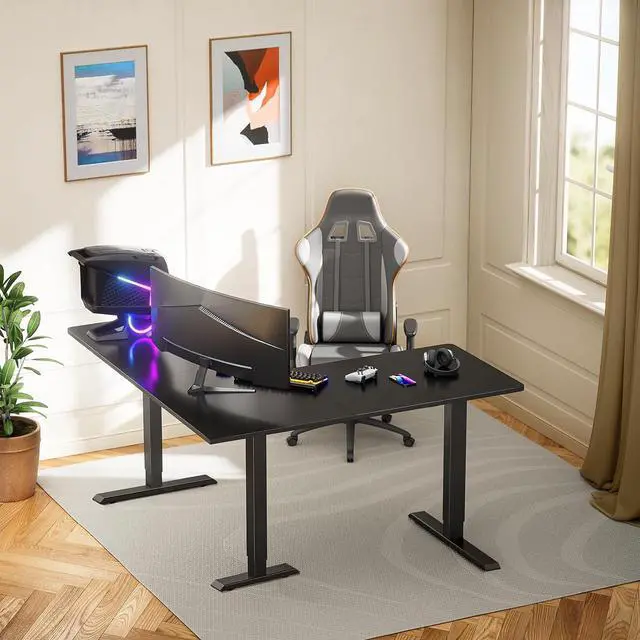 Alt view image 2 of 7 - ErGear L Shaped Standing Desk, 63"x55" Electric Adjustable Height Sit Stand up Desk, Ergonomic Large Computer Table, Left & Right Interchangeable Installation, Suitable for Home Office, Black