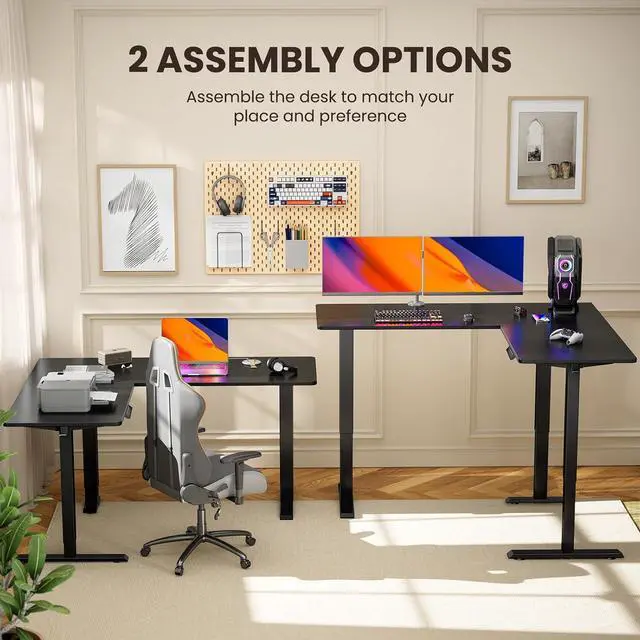 Alt view image 4 of 7 - ErGear L Shaped Standing Desk, 63"x55" Electric Adjustable Height Sit Stand up Desk, Ergonomic Large Computer Table, Left & Right Interchangeable Installation, Suitable for Home Office, Black