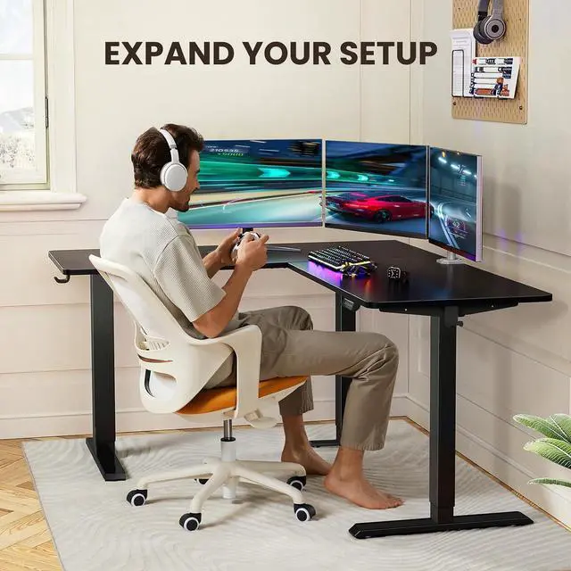 Alt view image 6 of 7 - ErGear L Shaped Standing Desk, 63"x55" Electric Adjustable Height Sit Stand up Desk, Ergonomic Large Computer Table, Left & Right Interchangeable Installation, Suitable for Home Office, Black