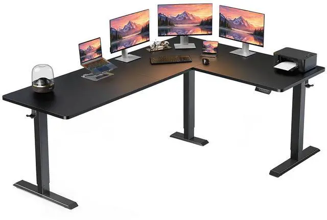 Main image of ErGear L Shaped Standing Desk, 75" x 63" Electric Adjustable Height Sit Stand Desk, Ergonomic Large Computer Table, Left & Right Interchangeable Installation, Suitable for Home Office Use, Black