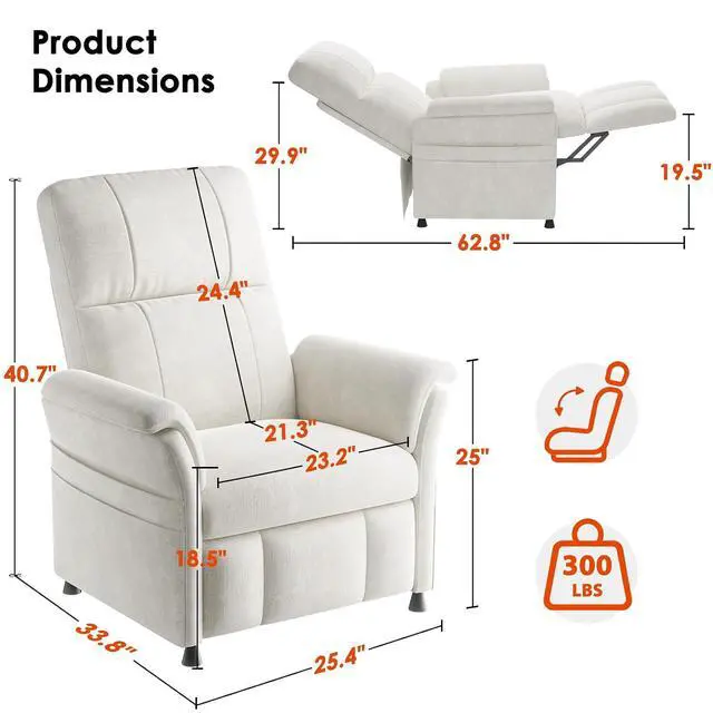 Alt view image 2 of 7 - AMADA HOMEFURNISHING Power Recliner Chair for Adults, Adjustable Modern Chenille Reclining Chair with Side Pockets, Remote, Footrest, Thick Seat Cushion for Home Theater, Living Room, Bedroom & RV