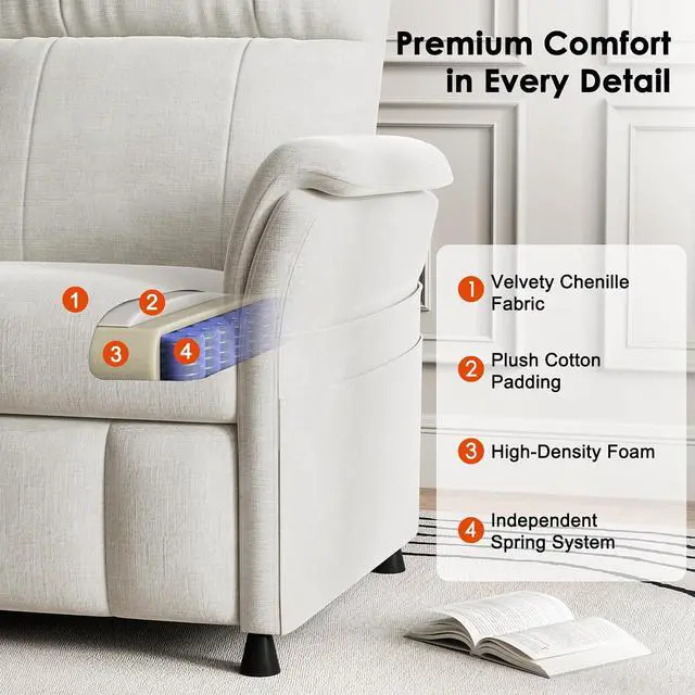 Alt view image 4 of 7 - AMADA HOMEFURNISHING Power Recliner Chair for Adults, Adjustable Modern Chenille Reclining Chair with Side Pockets, Remote, Footrest, Thick Seat Cushion for Home Theater, Living Room, Bedroom & RV