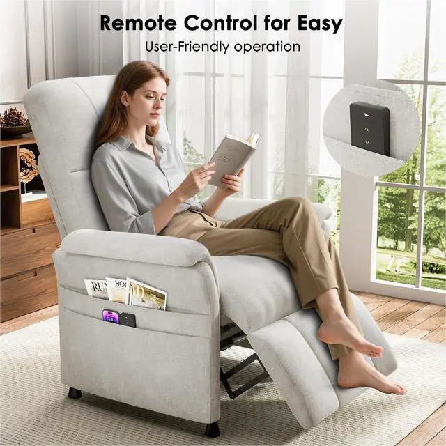 Alt view image 6 of 7 - AMADA HOMEFURNISHING Power Recliner Chair for Adults, Adjustable Modern Chenille Reclining Chair with Side Pockets, Remote, Footrest, Thick Seat Cushion for Home Theater, Living Room, Bedroom & RV