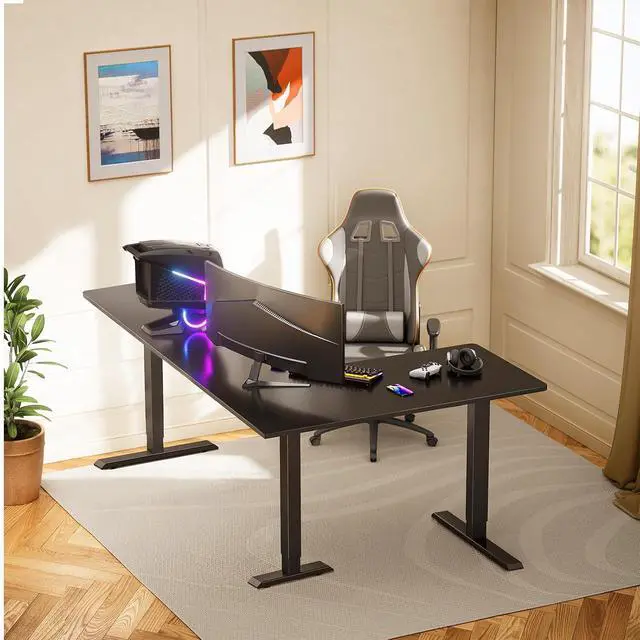 Alt view image 2 of 7 - ErGear L Shaped Standing Desk, 75" x 63" Electric Adjustable Height Sit Stand Desk, Ergonomic Large Computer Table, Left & Right Interchangeable Installation, Suitable for Home Office Use, Black