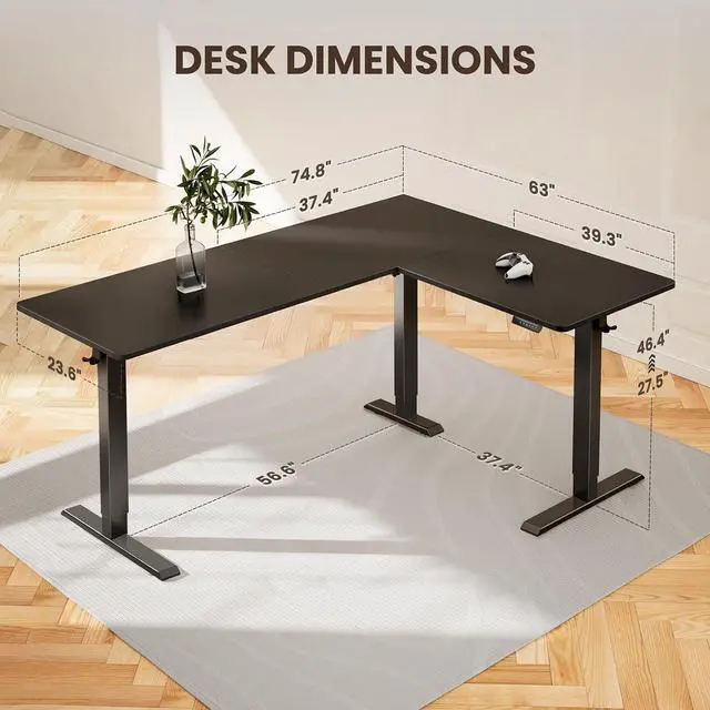 Alt view image 3 of 7 - ErGear L Shaped Standing Desk, 75" x 63" Electric Adjustable Height Sit Stand Desk, Ergonomic Large Computer Table, Left & Right Interchangeable Installation, Suitable for Home Office Use, Black