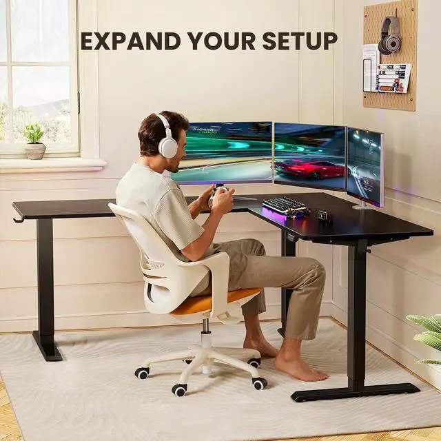 Alt view image 6 of 7 - ErGear L Shaped Standing Desk, 75" x 63" Electric Adjustable Height Sit Stand Desk, Ergonomic Large Computer Table, Left & Right Interchangeable Installation, Suitable for Home Office Use, Black