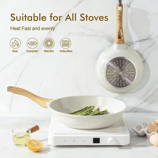 Alt view image 3 of 7 - Nonstick Ceramic Frying Pan Skillet, 9.5 Inch Omelet Pan, Healthy Non Toxic Chef Pan, Induction Compatible Egg Pan with Heat Resistant Handle, PFAS-Free