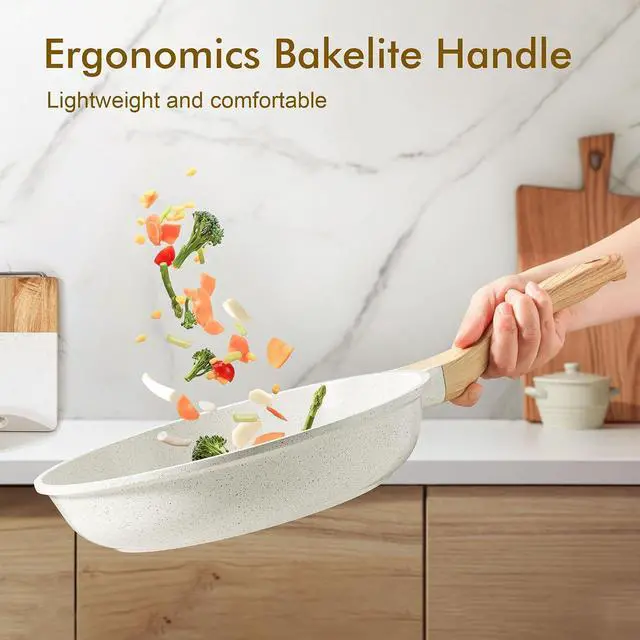 Alt view image 4 of 7 - Nonstick Ceramic Frying Pan Skillet, 9.5 Inch Omelet Pan, Healthy Non Toxic Chef Pan, Induction Compatible Egg Pan with Heat Resistant Handle, PFAS-Free