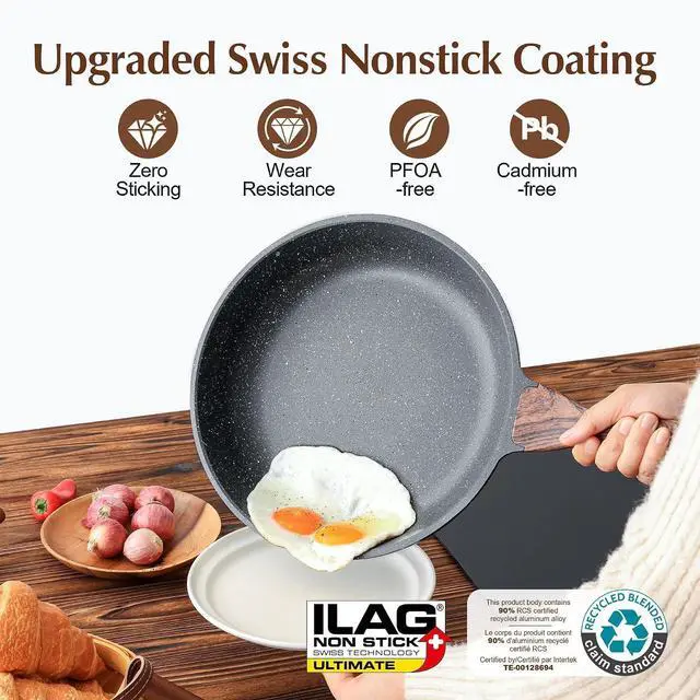 Alt view image 3 of 7 - Nonstick Frying Pan Skillet, Swiss Granite Coating Omelette Pan, Healthy Stone Cookware Chef's Pan, PFOA Free (8/9.5/10/11/12.5 Inch) (11 Inch)