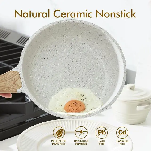 Alt view image 2 of 7 - Nonstick Ceramic Frying Pan Skillet, 9.5 Inch Omelet Pan, Healthy Non Toxic Chef Pan, Induction Compatible Egg Pan with Heat Resistant Handle, PFAS-Free