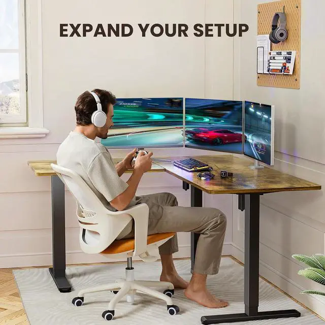 Alt view image 6 of 7 - ErGear L Shaped Standing Desk, 63"x55" Electric Adjustable Height Sit Stand up Desk, Ergonomic Large Computer Table, Left & Right Interchangeable Installation, Suitable for Home Office, Vintage Brown