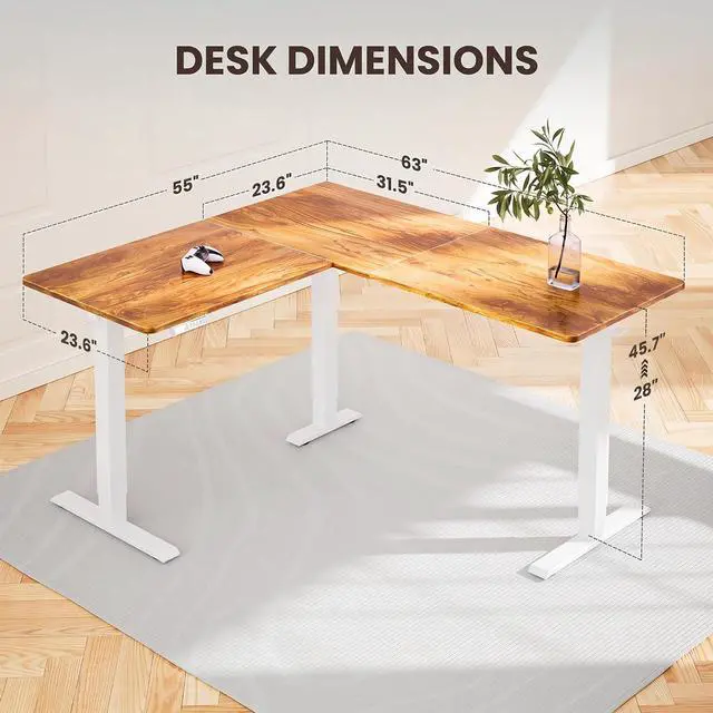 Alt view image 2 of 7 - ErGear L Shaped Standing Desk, 63"x55" Electric Adjustable Height Sit Stand up Desk, Ergonomic Large Computer Table, Left & Right Interchangeable Installation, Suitable for Home Office, Light Vintage