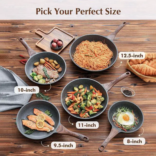 Alt view image 7 of 7 - Nonstick Frying Pan Skillet, Swiss Granite Coating Omelette Pan, Healthy Stone Cookware Chef's Pan, PFOA Free (9.5 Inch)