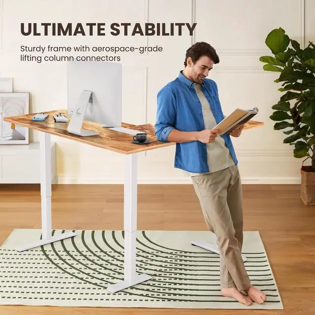 Alt view image 4 of 7 - ErGear L Shaped Standing Desk, 63"x55" Electric Adjustable Height Sit Stand up Desk, Ergonomic Large Computer Table, Left & Right Interchangeable Installation, Suitable for Home Office, Light Vintage
