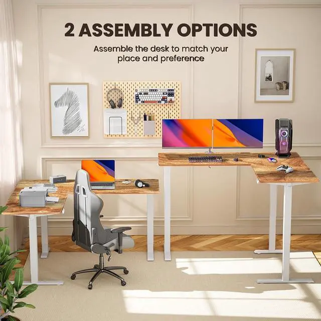 Alt view image 3 of 7 - ErGear L Shaped Standing Desk, 63"x55" Electric Adjustable Height Sit Stand up Desk, Ergonomic Large Computer Table, Left & Right Interchangeable Installation, Suitable for Home Office, Light Vintage