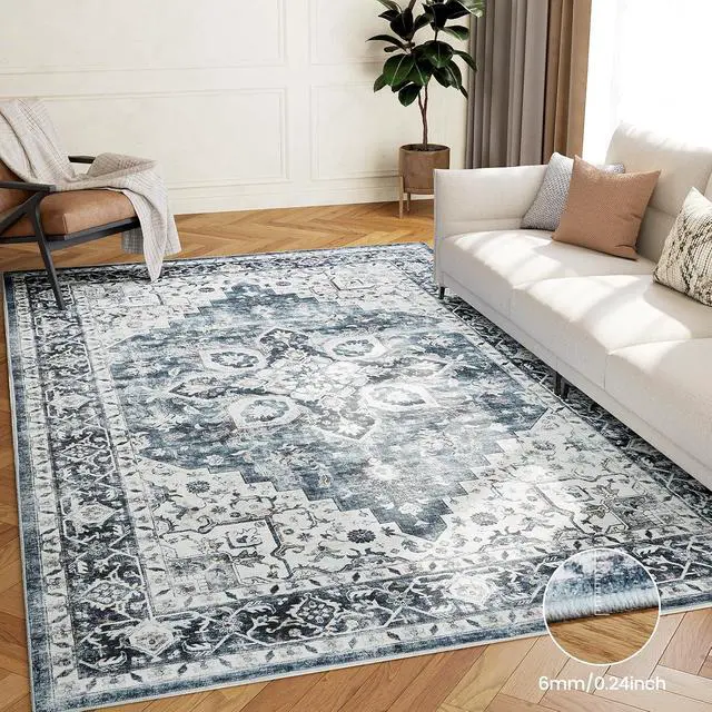 Alt view image 7 of 7 - AMADA HOMEFURNISHING 5x7 and 6x9 Area Rugs Buying Together, Soft, Machine Washable, Stain-Resistant, Low-Profile Indoor Area Rugs with Non-Slip Backing & Durable Edge Binding