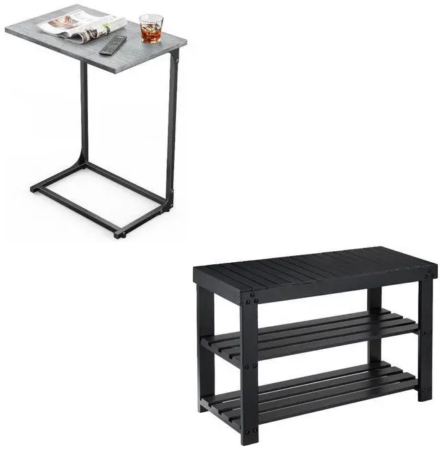 Main image of Pipishell C-Shaped Side Table & Bamboo Shoe Rack Bench