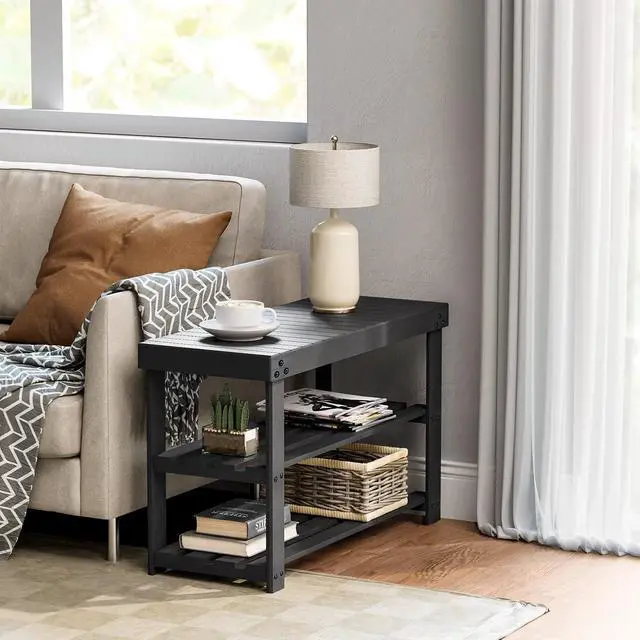 Alt view image 2 of 7 - Pipishell C-Shaped Side Table & Bamboo Shoe Rack Bench