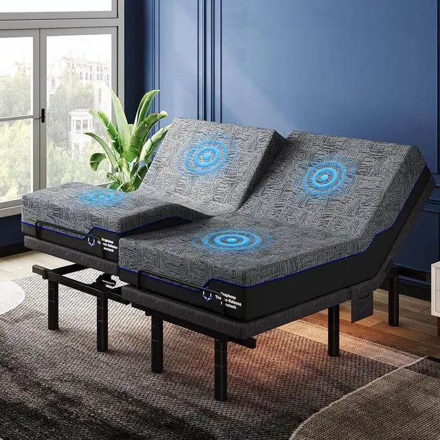 Main image of Pipishell Adjustable Bed Frame and Memory Foam Mattress Set (14" Mattress + Adjustable Bed Frame with Massage, Split King)