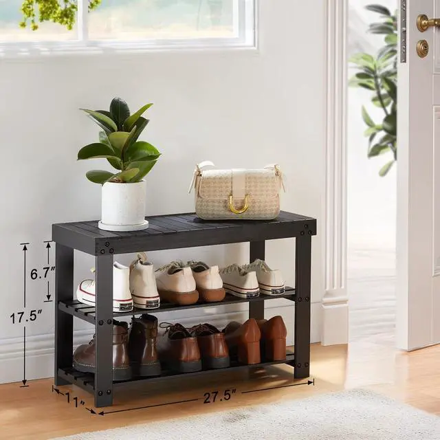Alt view image 7 of 7 - Pipishell C-Shaped Side Table & Bamboo Shoe Rack Bench