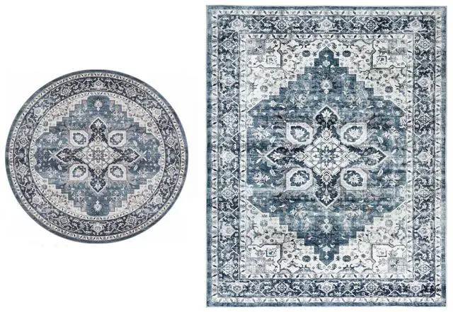 Main image of AMADA HOMEFURNISHING 8x10 and 5x5 Round Area Rugs Buying Together, Soft, Machine Washable, Stain-Resistant, Low-Profile Indoor Area Rugs with Non-Slip Backing & Durable Edge Binding