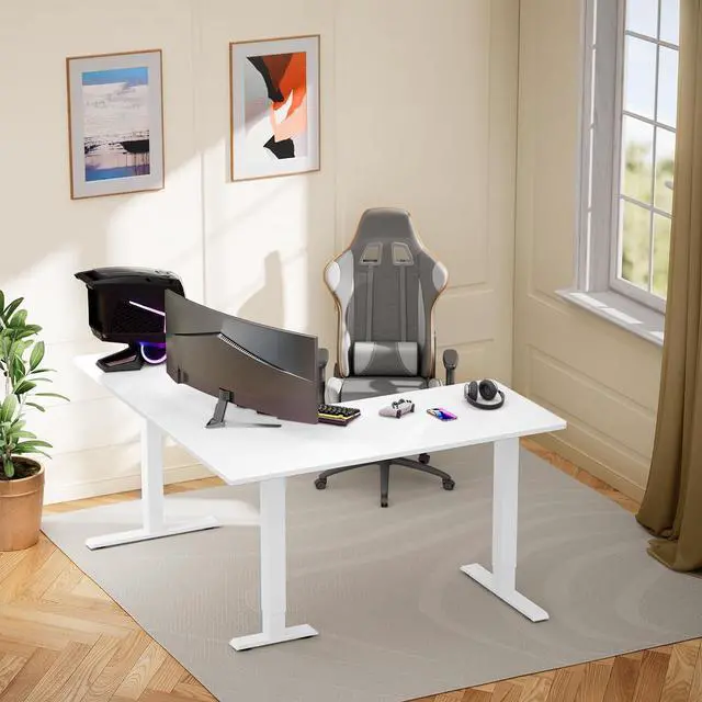 Alt view image 2 of 7 - ErGear L Shaped Standing Desk, 63"x55" Electric Adjustable Height Sit Stand up Desk, Ergonomic Large Computer Table, Left & Right Interchangeable Installation, Suitable for Home Office, White