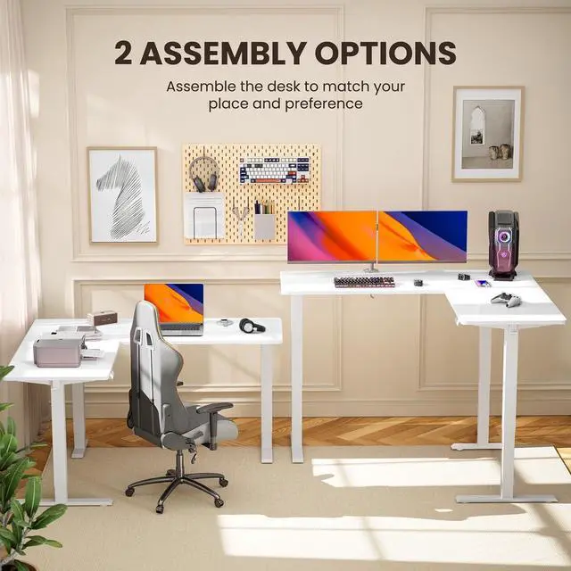 Alt view image 4 of 7 - ErGear L Shaped Standing Desk, 63"x55" Electric Adjustable Height Sit Stand up Desk, Ergonomic Large Computer Table, Left & Right Interchangeable Installation, Suitable for Home Office, White
