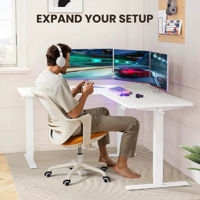 Alt view image 6 of 7 - ErGear L Shaped Standing Desk, 63"x55" Electric Adjustable Height Sit Stand up Desk, Ergonomic Large Computer Table, Left & Right Interchangeable Installation, Suitable for Home Office, White