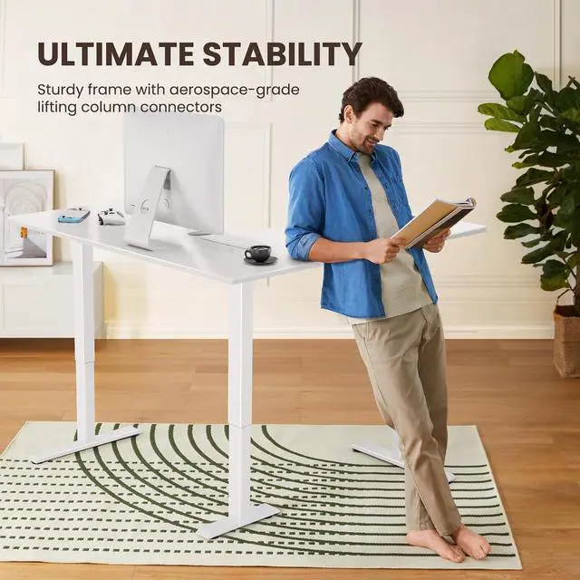 Alt view image 5 of 7 - ErGear L Shaped Standing Desk, 63"x55" Electric Adjustable Height Sit Stand up Desk, Ergonomic Large Computer Table, Left & Right Interchangeable Installation, Suitable for Home Office, White