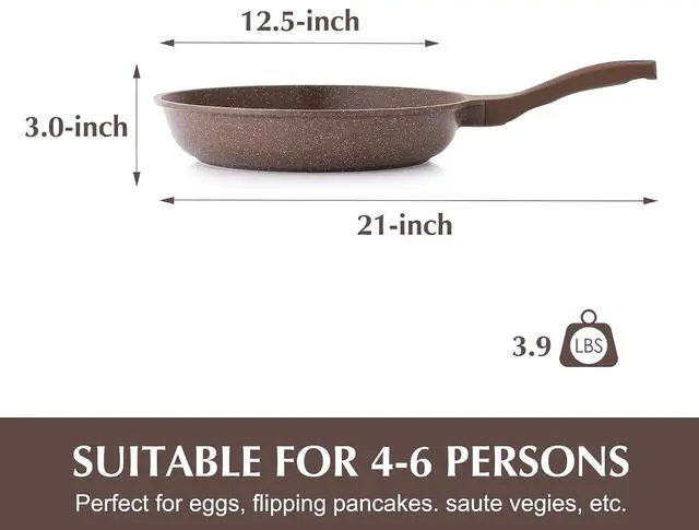 Alt view image 6 of 7 - Nonstick Frying Pan Skillet, Omelette Pan, Healthy Stone Cookware Chef's Pan, PFOA Free, Toffee Brown (12.5 Inch)