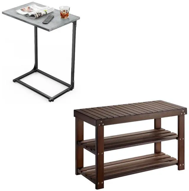 Main image of Pipishell C-Shaped Side Table & Bamboo Shoe Rack Bench