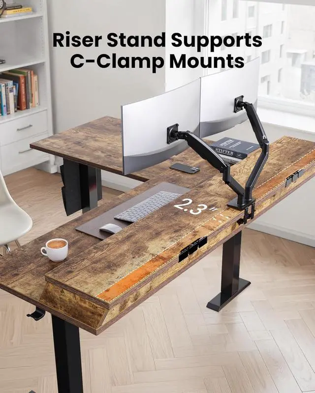 Alt view image 4 of 7 - ErGear L Shaped Electric Standing Desk, 63" Ergonomic Corner Height Adjustable Desk with Drawers, Sit Stand Computer Table with Storage for Work Office Home, Vintage Brown