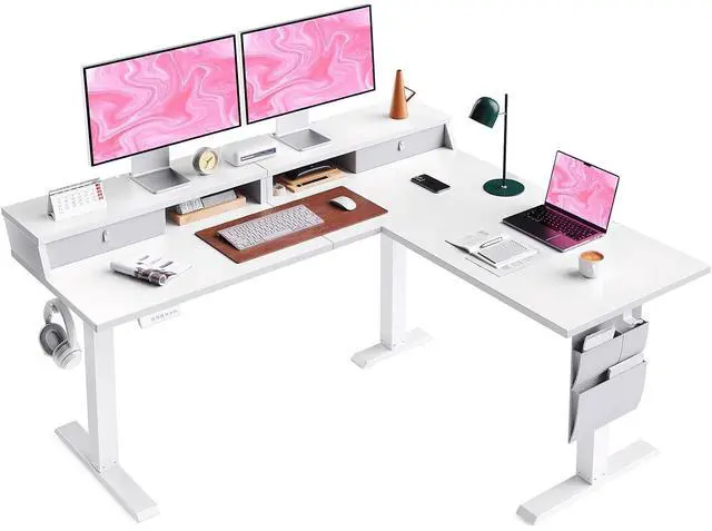 Main image of ErGear L Shaped Electric Standing Desk, 63" Ergonomic Corner Height Adjustable Desk with Drawers, Sit Stand Computer Table with Storage for Work Office Home, White