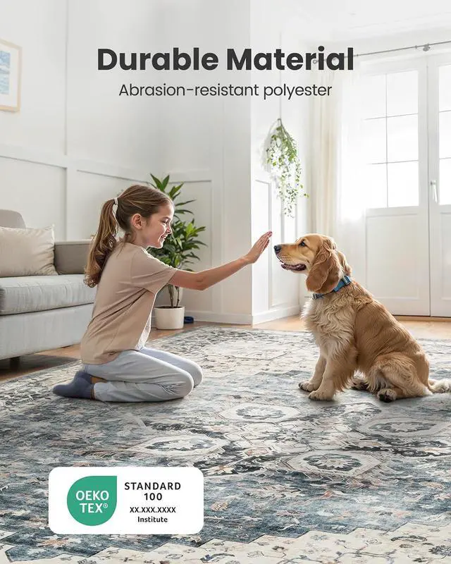 Alt view image 6 of 7 - AMADA HOMEFURNISHING 8x10 and 2x6 Area Rugs Buying Together, Soft, Machine Washable, Stain-Resistant, Low-Profile Indoor Area Rugs with Non-Slip Backing & Durable Edge Binding