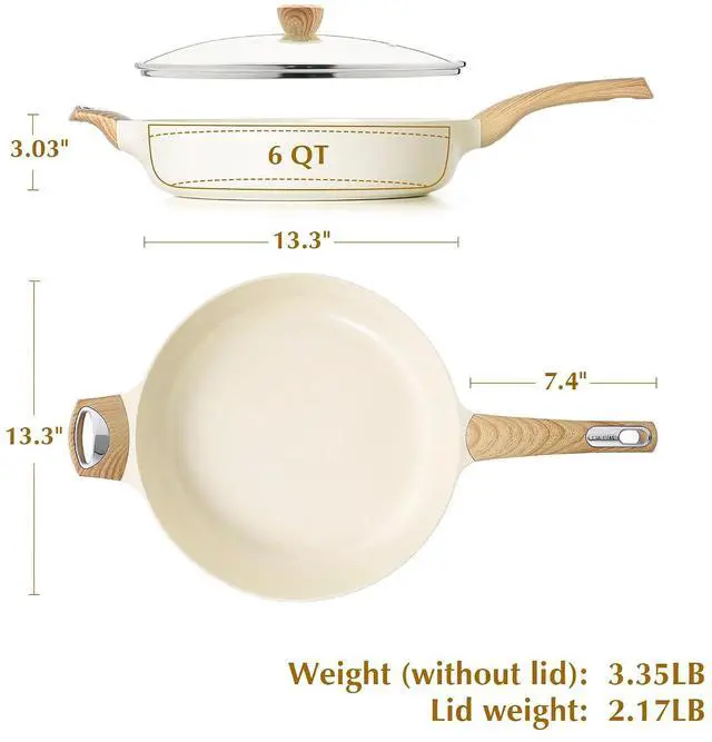 Alt view image 6 of 7 - Ceramic Nonstick Frying Pan Skillet with Lid, 13.3 Inch Large Deep Frying Pan, 6 QT Saute Pan, Induction Pan, Healthy Non Toxic Cooking Pan with Helper Handle, PFOA PFAS PTFE Free