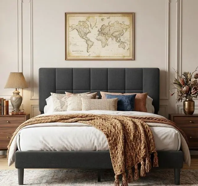 Main image of Amada Full Bed Frame with Adjustable Headboard, Sturdy Upholstered Bed Frame with 12 Support Legs, 1300 lbs Weight Capacity, Fits 6-14 Mattresses, No Box Spring Needed, Easy Setup, Dark Gray