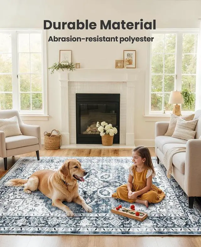 Alt view image 4 of 7 - AMADA HOMEFURNISHING 5x7 and 6x9 Area Rugs Buying Together, Soft, Machine Washable, Stain-Resistant, Low-Profile Indoor Area Rugs with Non-Slip Backing & Durable Edge Binding