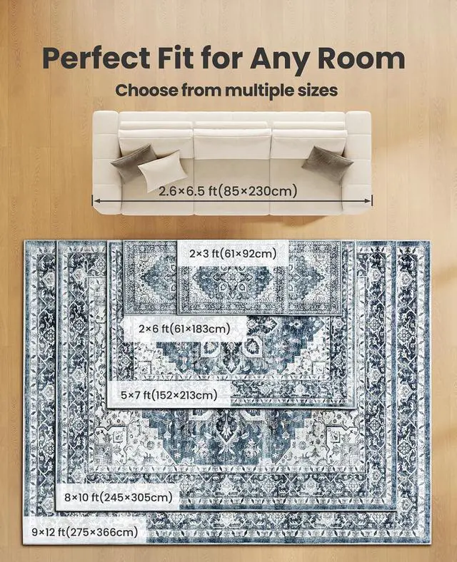 Alt view image 7 of 7 - AMADA HOMEFURNISHING 2x6 and 2x3 Area Rugs Buying Together, Washable Area Rug, Low-Profile Indoor Rug with Non-Slip Backing & Durable Edge Binding
