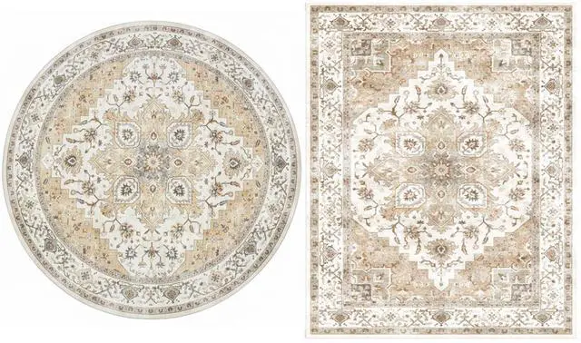 Main image of AMADA HOMEFURNISHING 8x10 and 8x8 Round Area Rugs Buying Together, Soft, Machine Washable, Stain-Resistant, Low-Profile Indoor Area Rugs with Non-Slip Backing & Durable Edge Binding