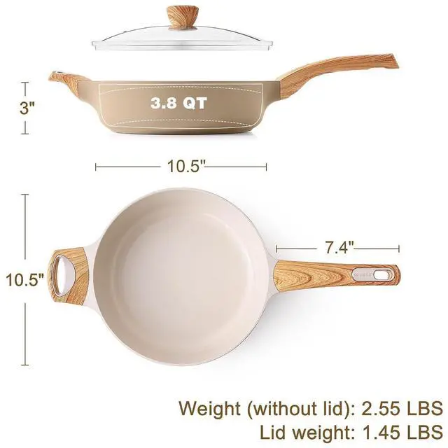 Alt view image 6 of 7 - Ceramic Nonstick Frying Pan Skillet with Lid, 10.5 Inch Deep Frying Pan, 3.8 Qt Saute Pan, Induction Pan, Healthy Non Toxic Cooking Pan with Helper Handle, PFOA PFAS PTFE Free