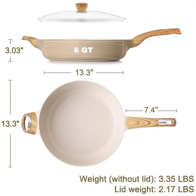 Alt view image 7 of 7 - Ceramic Nonstick Frying Pan Skillet with Lid, 13.3 Inch Large Deep Frying Pan, 6 QT Saute Pan, Induction Pan, Healthy Non Toxic Cooking Pan with Helper Handle, PFOA PFAS PTFE Free