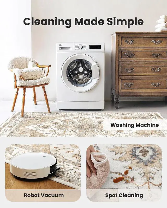 Alt view image 4 of 7 - AMADA HOMEFURNISHING 8x10 and 6x6 Round Area Rugs Buying Together, Soft, Machine Washable, Stain-Resistant, Low-Profile Indoor Area Rugs with Non-Slip Backing & Durable Edge Binding